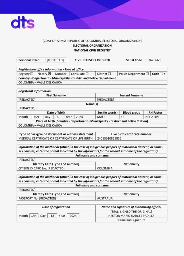 Birth certificate